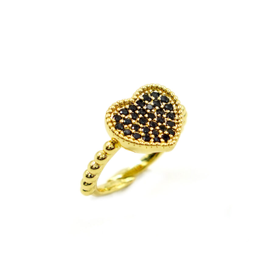 Anello cuore con pave' di zirconi neri