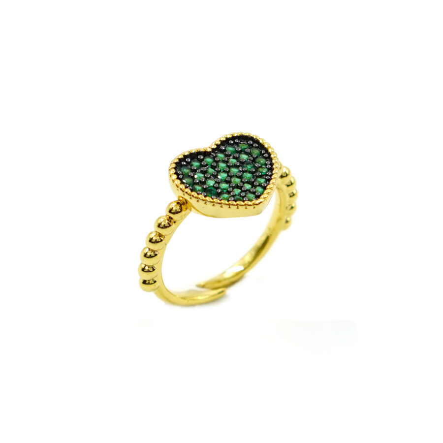 Anello cuore con pave' di zirconi verdi