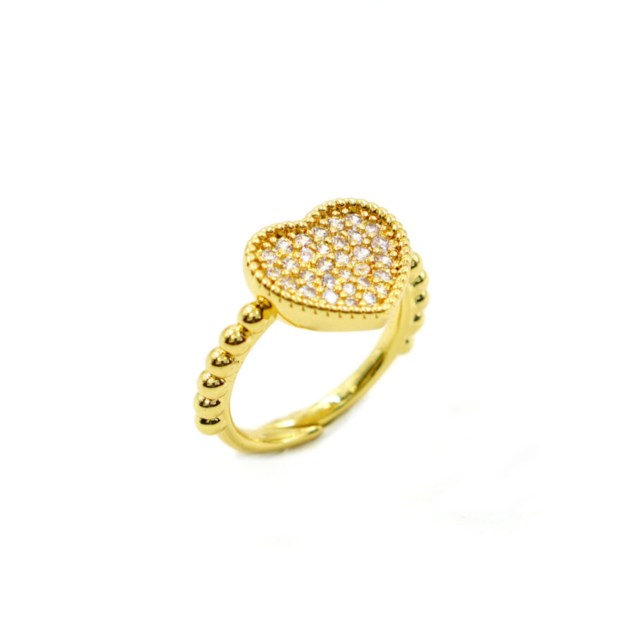 Anello cuore con pave' di zirconi bianchi