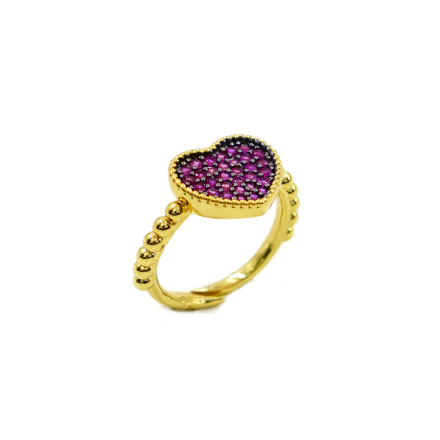 Anello cuore con pave' di zirconi rossi