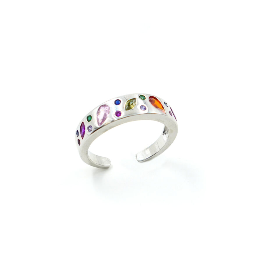 Anello fascia con zirconi multicolore
