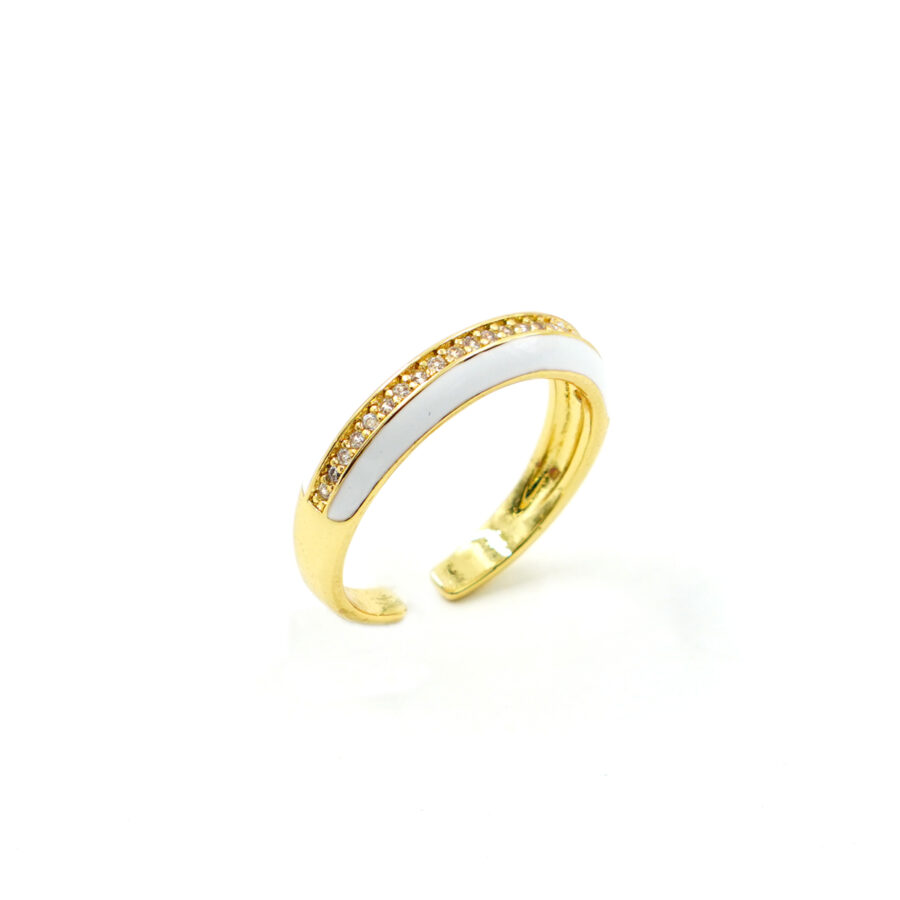 Anello fascia con zirconi bianchi e smalto bianco