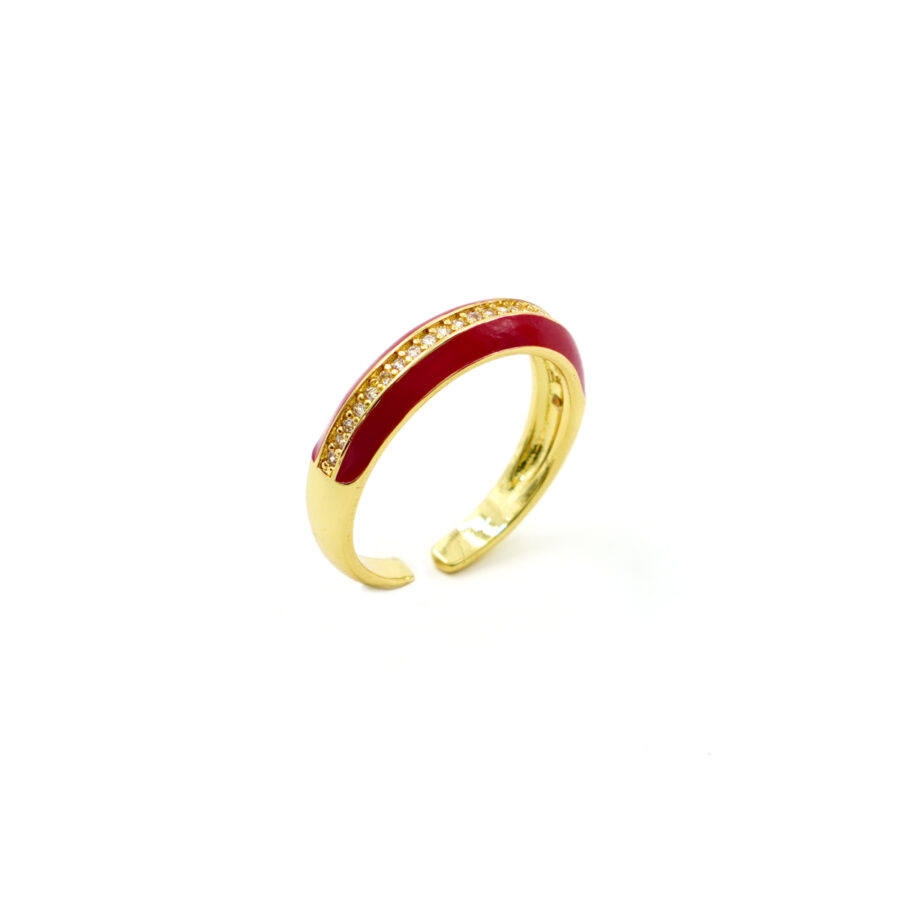 Anello fascia con zirconi bianchi e smalto rosso