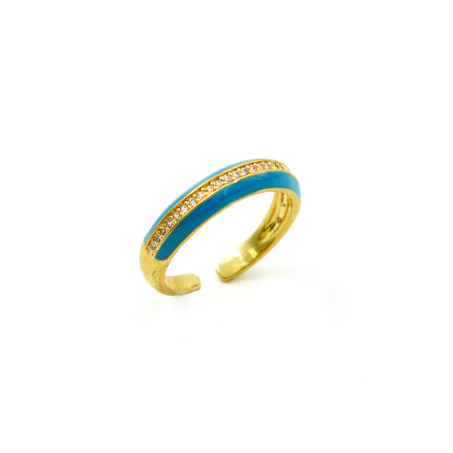 Anello fascia con zirconi bianchi e smalto blu mare