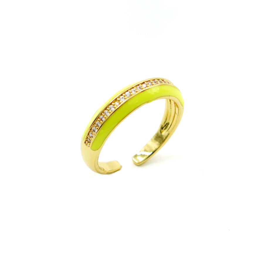 Anello fascia con zirconi bianchi e smalto verde