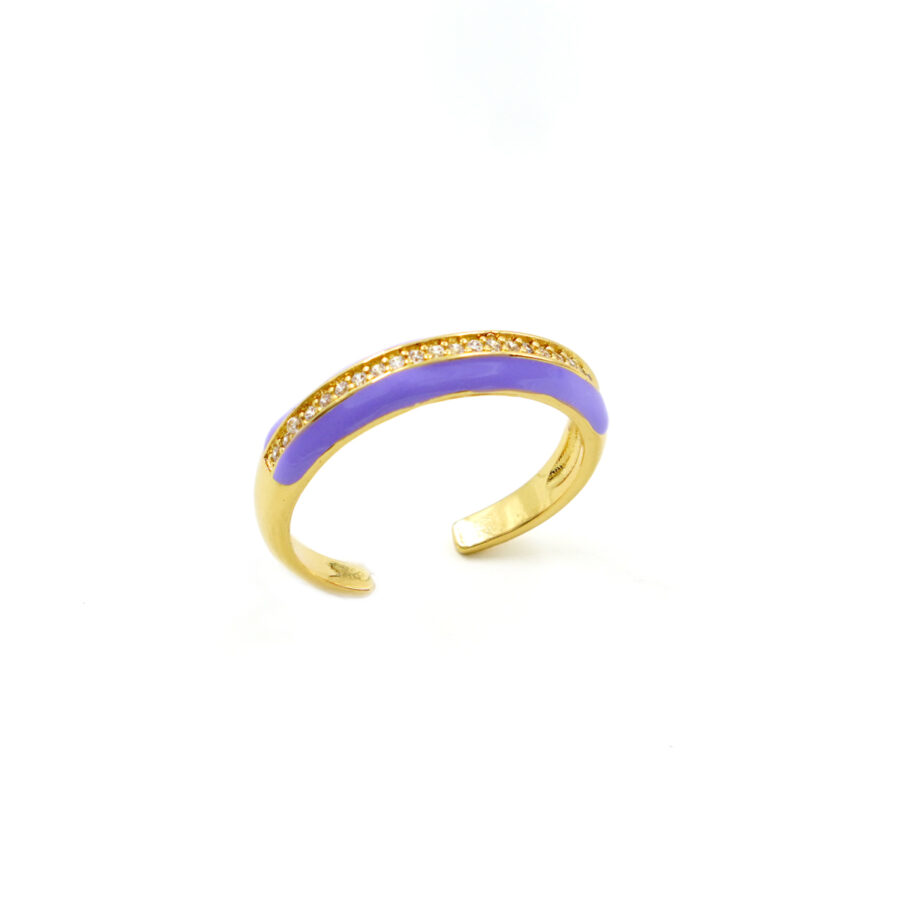 Anello fascia con zirconi bianchi e smalto viola