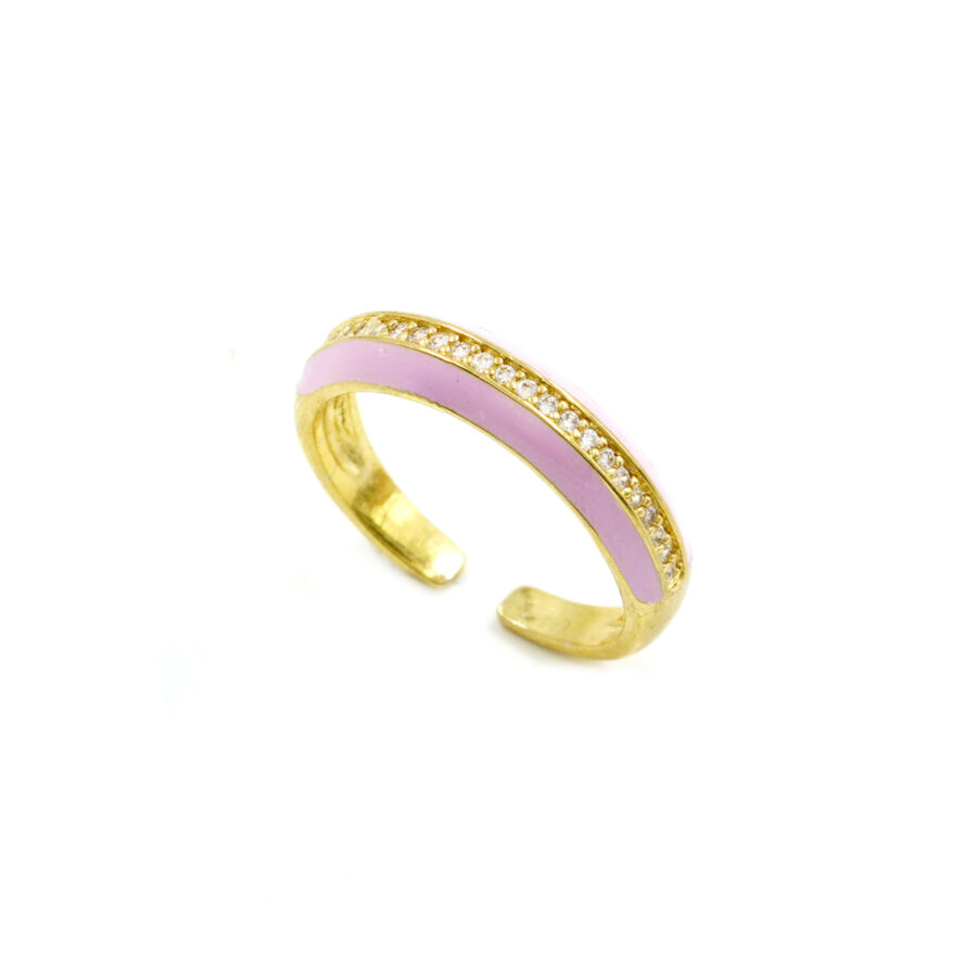 Anello fascia con zirconi bianchi e smalto rosa