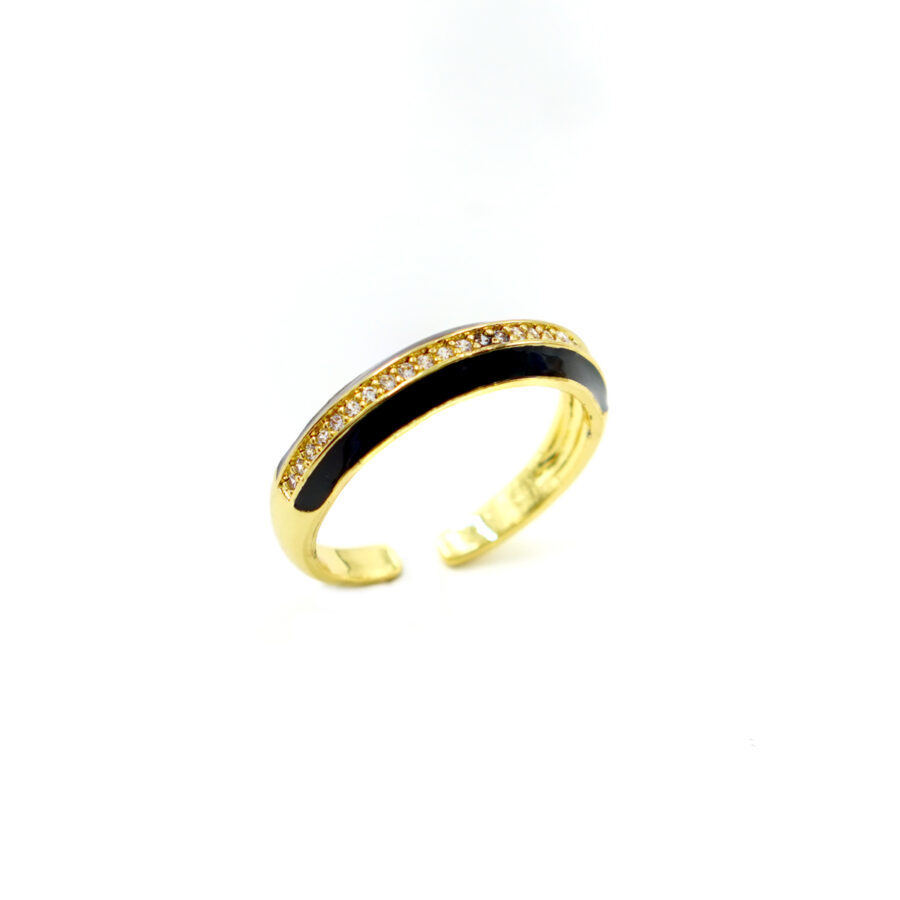 Anello fascia con zirconi bianchi e smalto nero