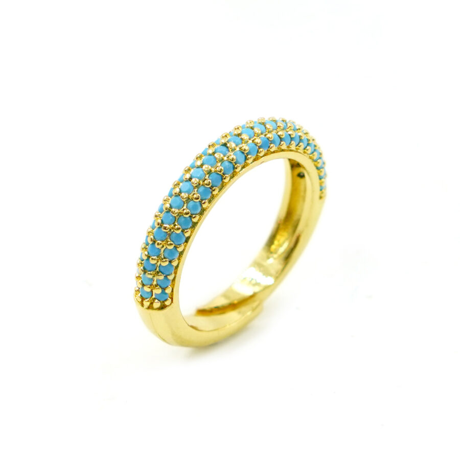 Anello fascia pave' con zirconi turchese