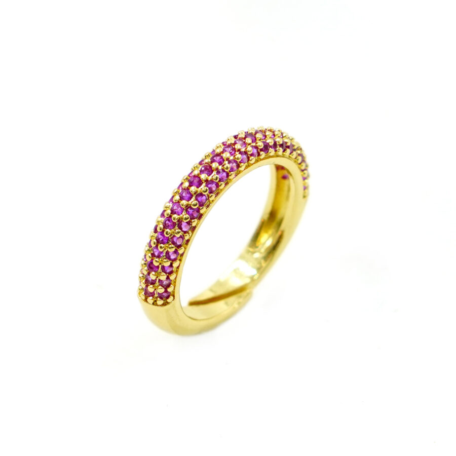 Anello fascia pave' con zirconi rossi