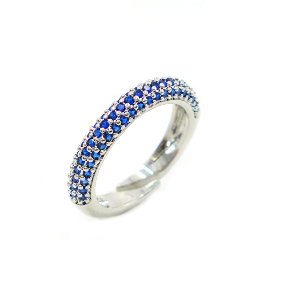 Anello fascia pave' con zirconi blu