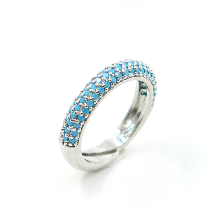 Anello fascia pave' con zirconi turchese