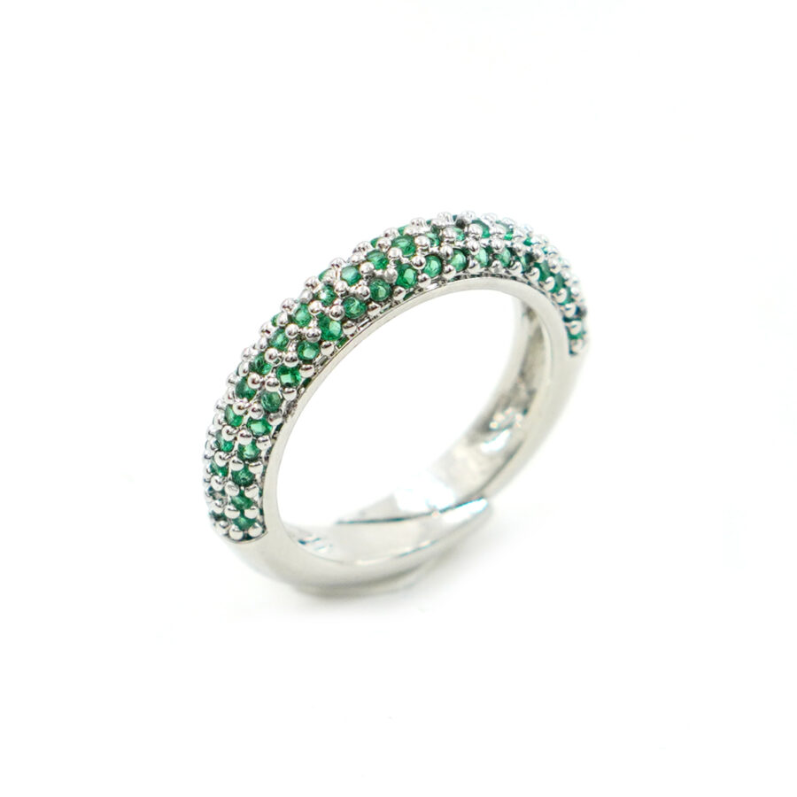 Anello fascia pave' con zirconi verde
