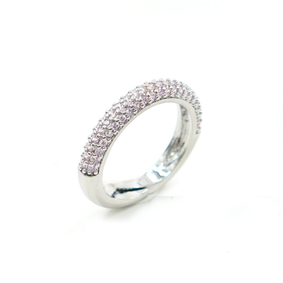 Anello fascia pave' con zirconi rosa