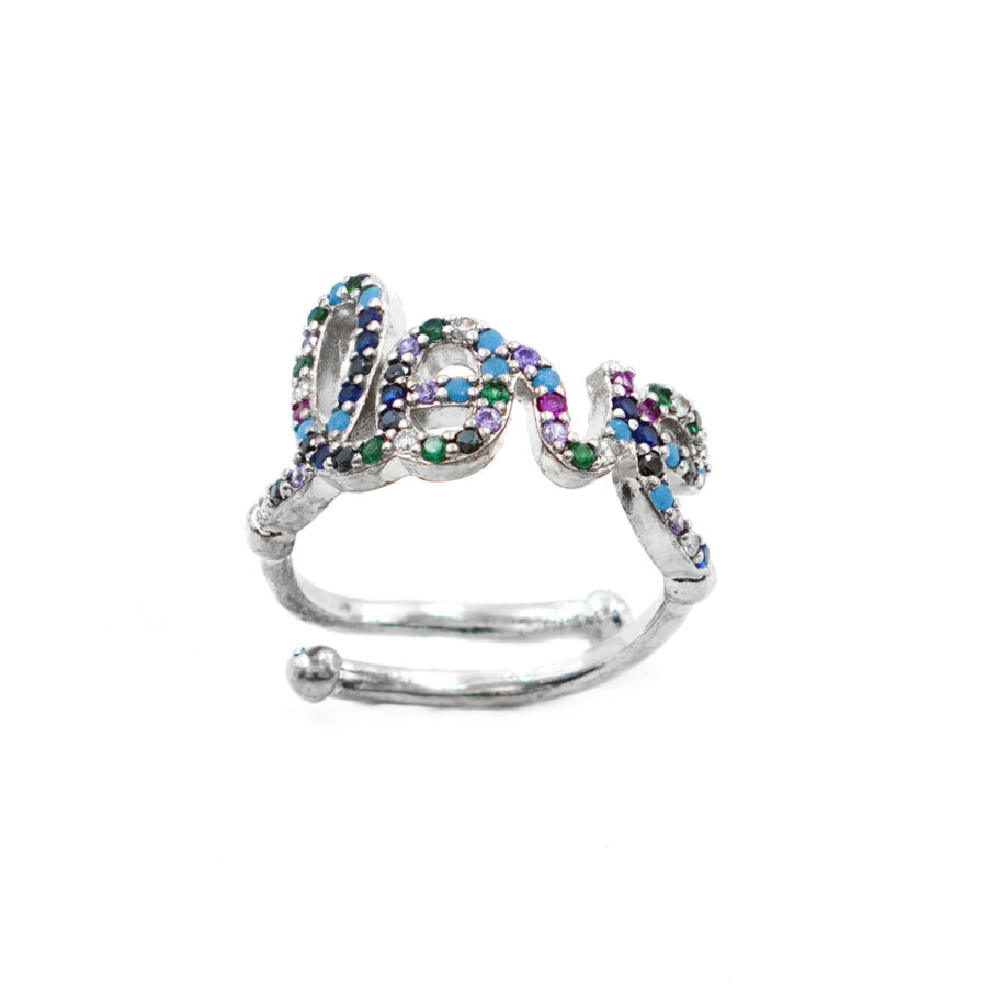 Anello fascia LoVe con zirconi multicolore