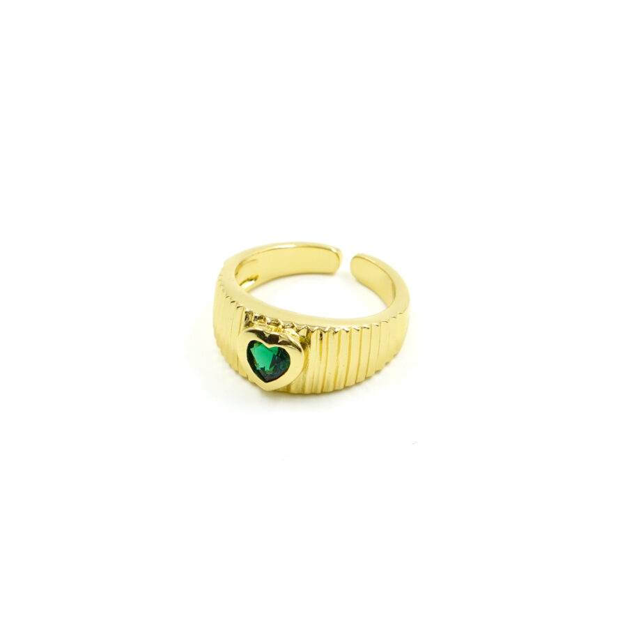 Anello fascia con zircone forma cuore verde