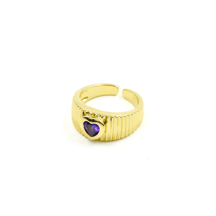 Anello fascia con zircone forma cuore viola