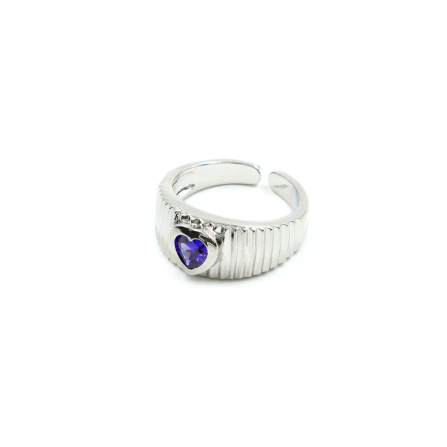 Anello fascia con zircone forma cuore viola