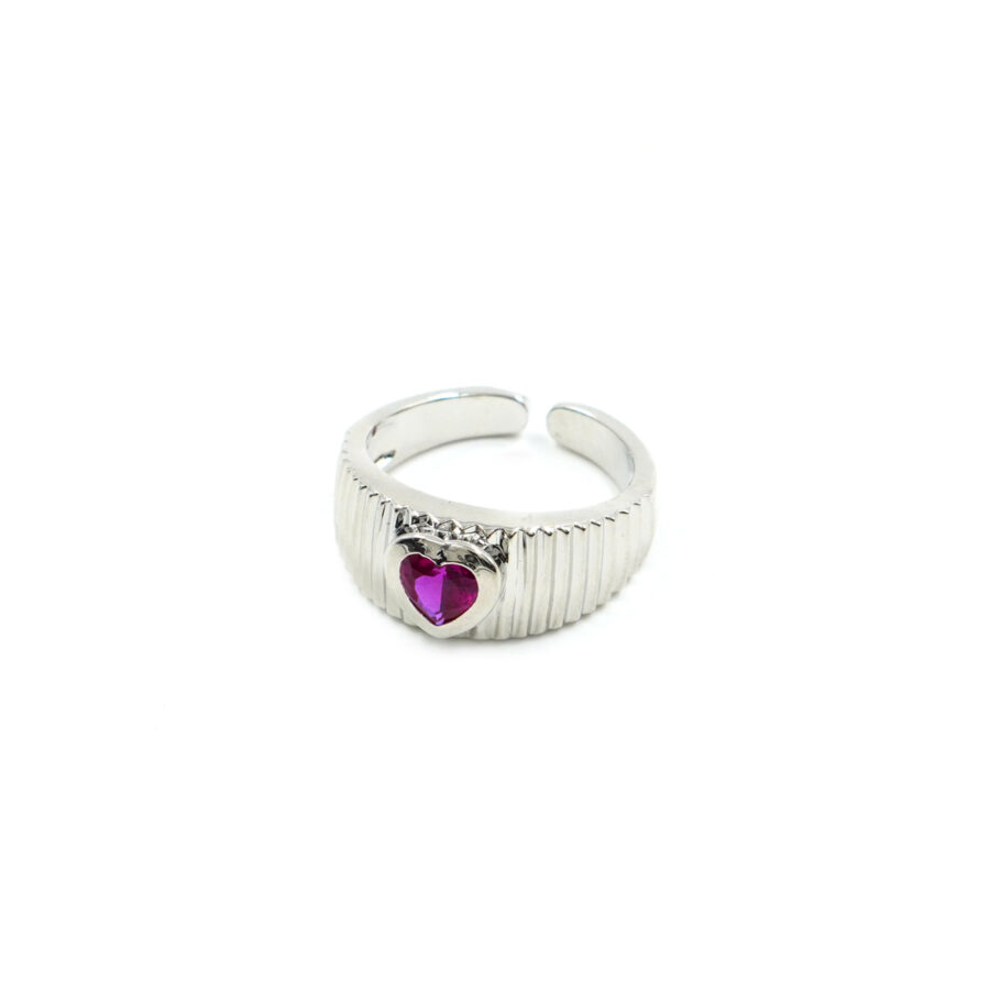 Anello fascia con zircone forma cuore rosso