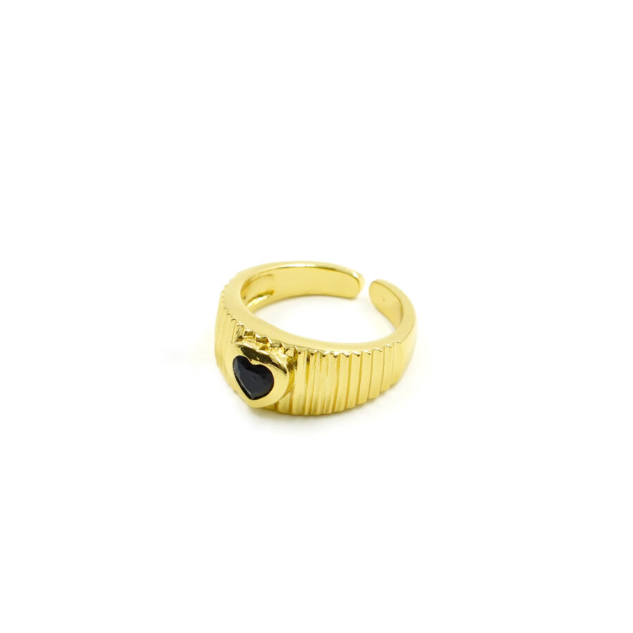 Anello fascia con zircone forma cuore nero