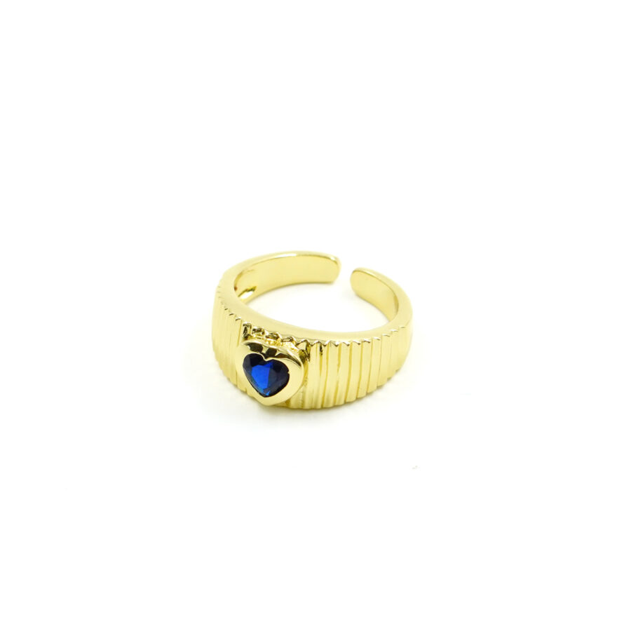 Anello fascia con zircone forma cuore blu
