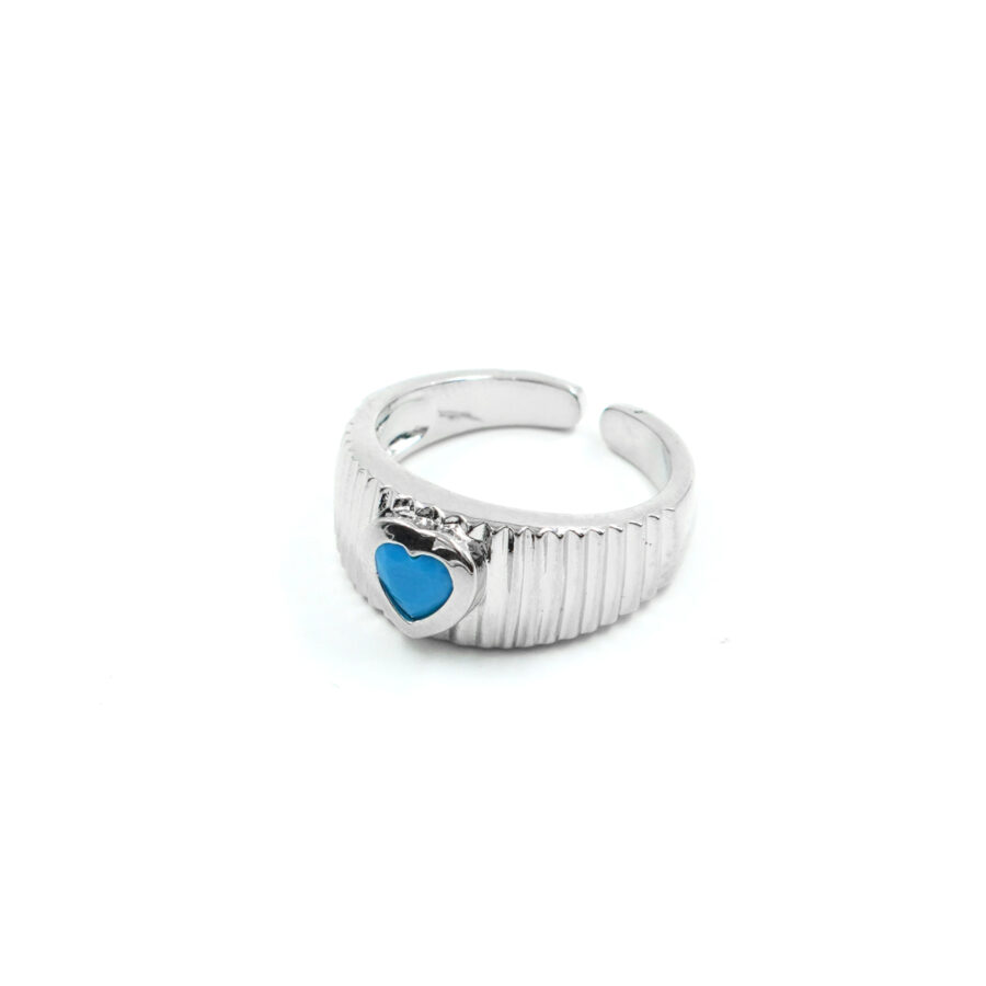 Anello fascia con zircone forma cuore turchese