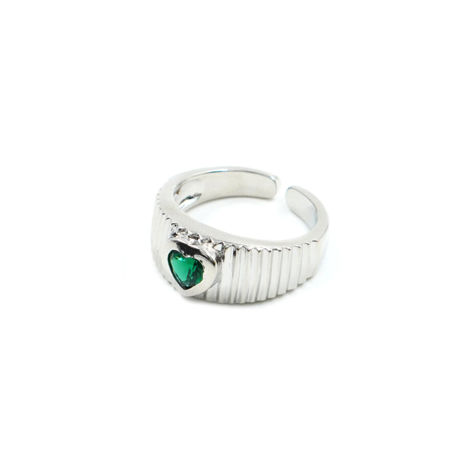 Anello fascia con zircone forma cuore verde