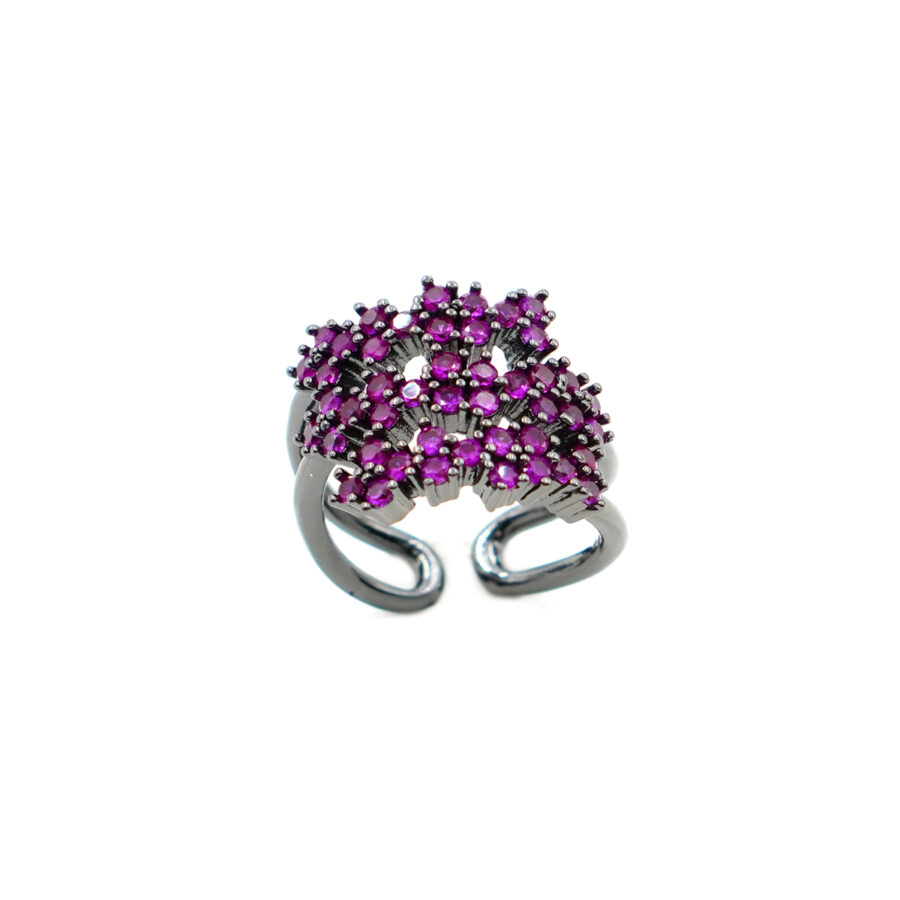 Anello fascia fiori con zirconi rossi