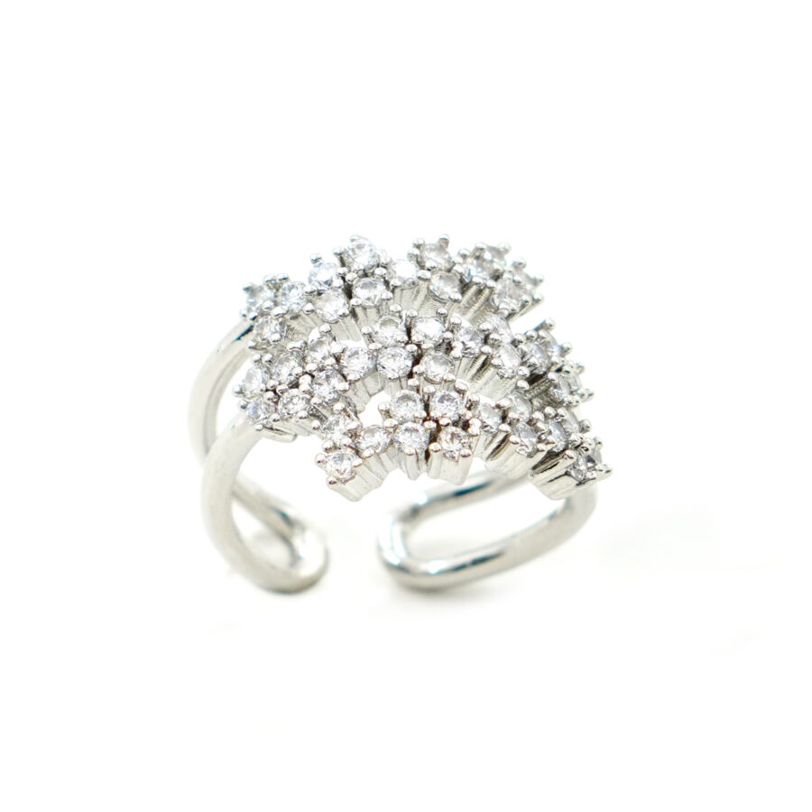 Anello fascia fiori con zirconi bianchi