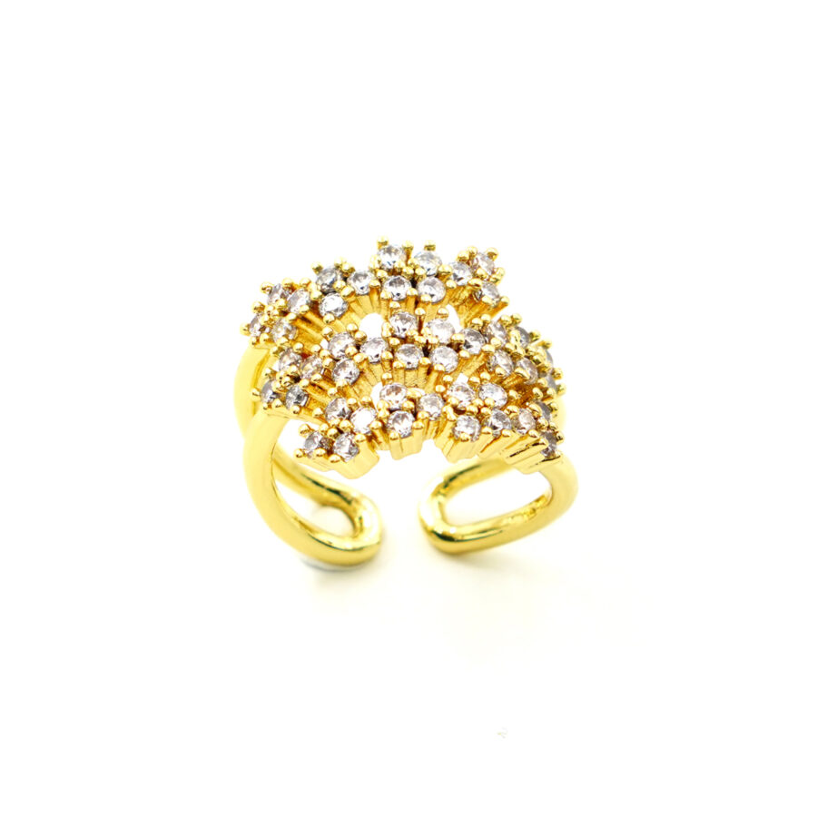 Anello fascia fiori con zirconi bianchi