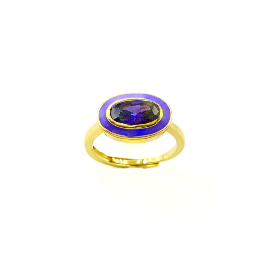 Anello con zircone viola ovale e smalto viola