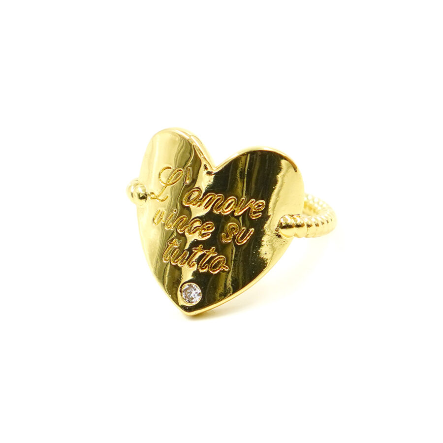 Anello cuore inciso e zircone
