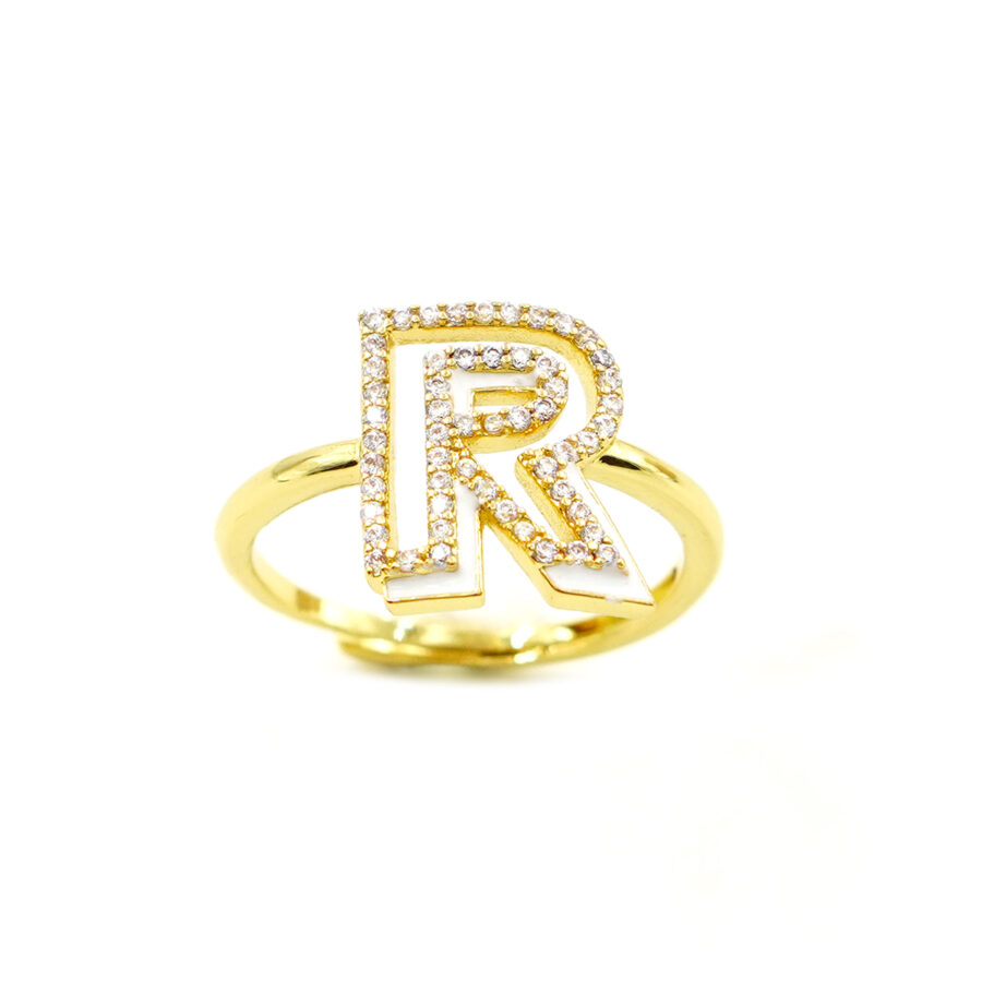 Anello Rebecca con zirconi bianchi e smalto bianco