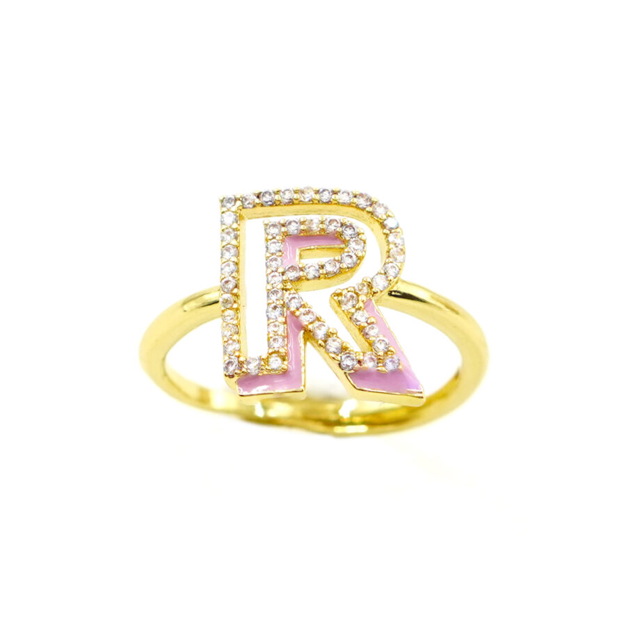Anello Rebecca con zirconi bianchi e smalto rosa