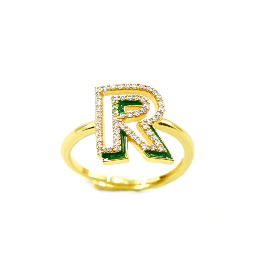 Anello Rebecca con zirconi bianchi e smalto verde