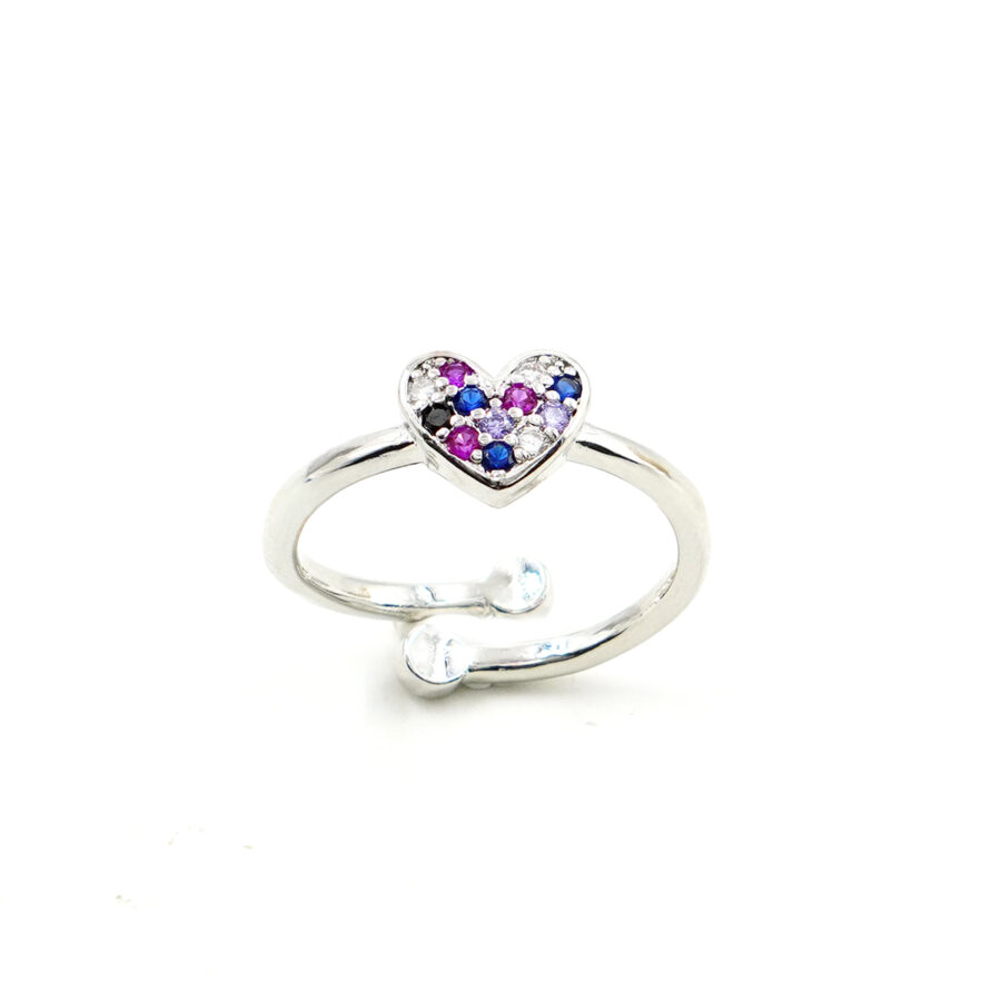 Anello cuore pave' zirconi multicolore