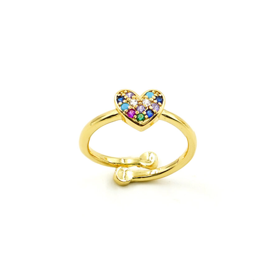 Anello cuore pave' zirconi multicolore