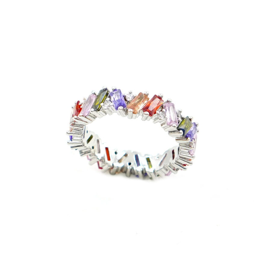 Anello veretta con zirconi multicolore taglio baquette