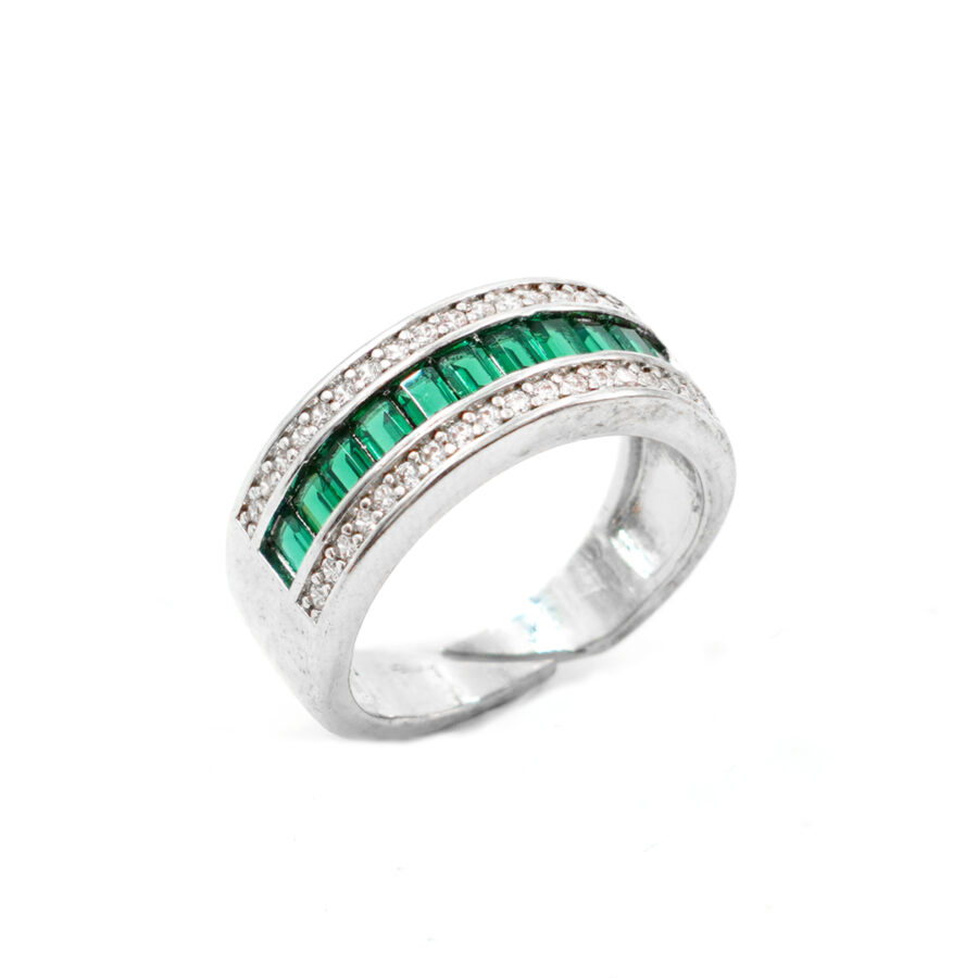 Anello fascia con zirconi bianchi e verdi