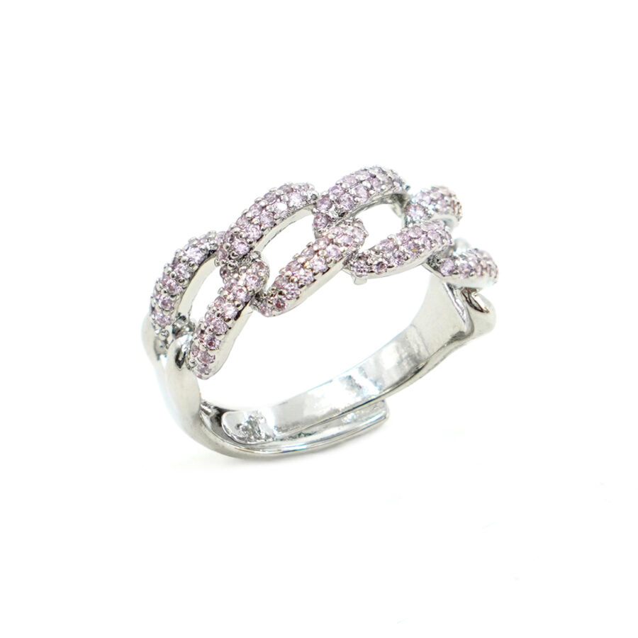 Anello catena con zirconi rosa