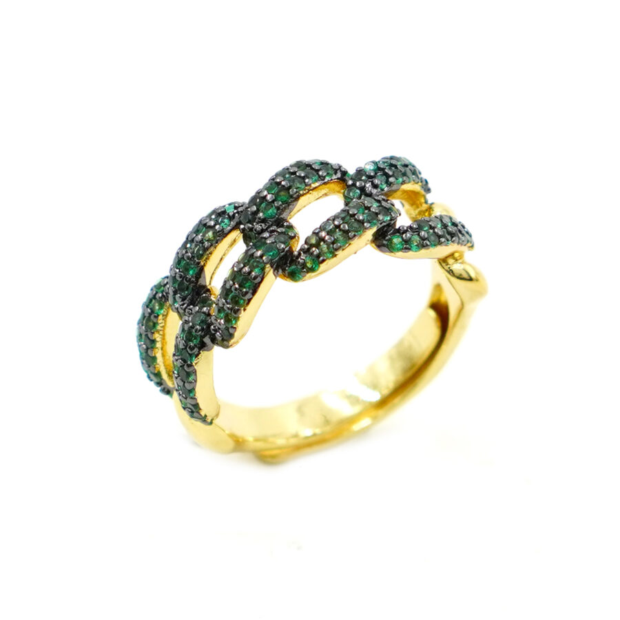 Anello catena con zirconi verdi
