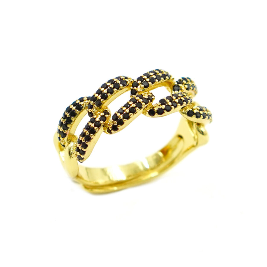 Anello catena con zirconi neri
