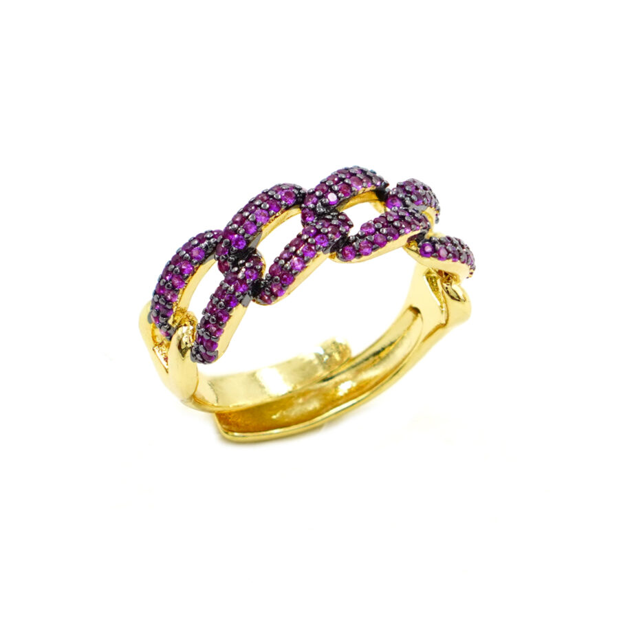 Anello catena con zirconi rossi