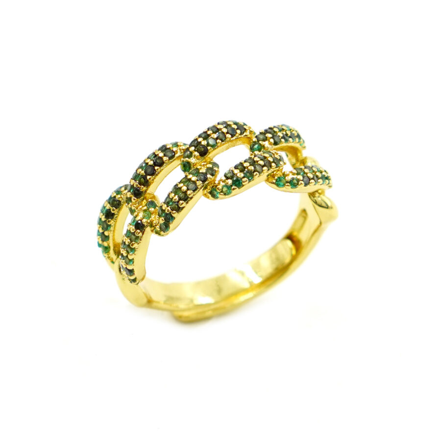 Anello catena con zirconi verdi