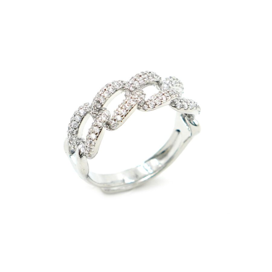 Anello catena con zirconi bianco