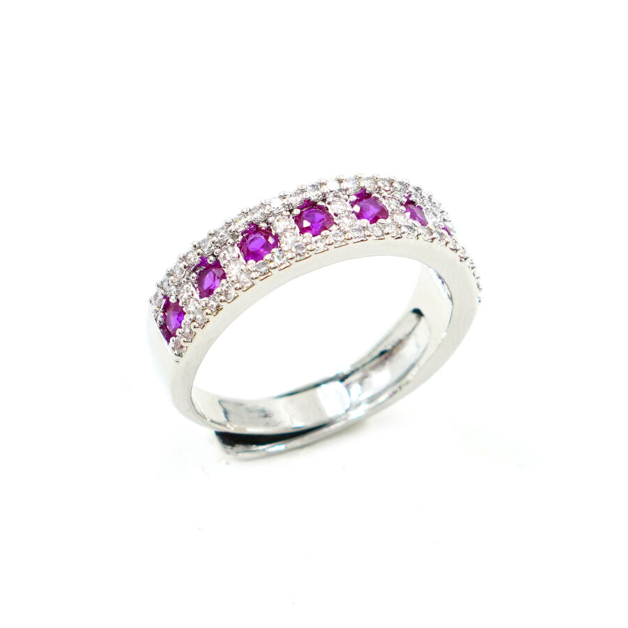 Anello fascia con zirconi bianchi e rossi