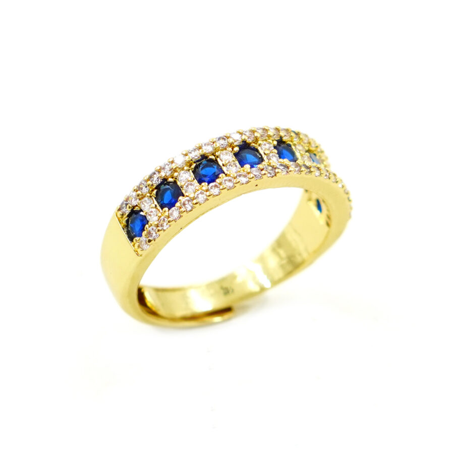 Anello fascia con zirconi bianchi e blu