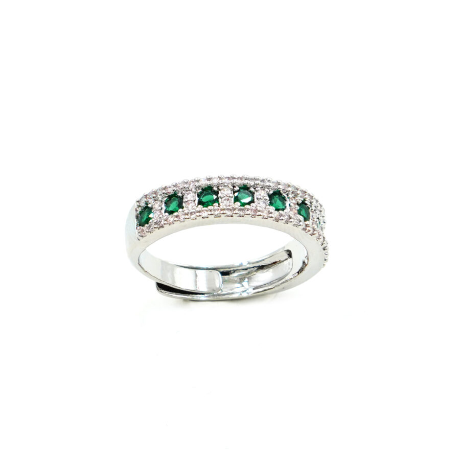 Anello fascia con zirconi bianchi e verdi