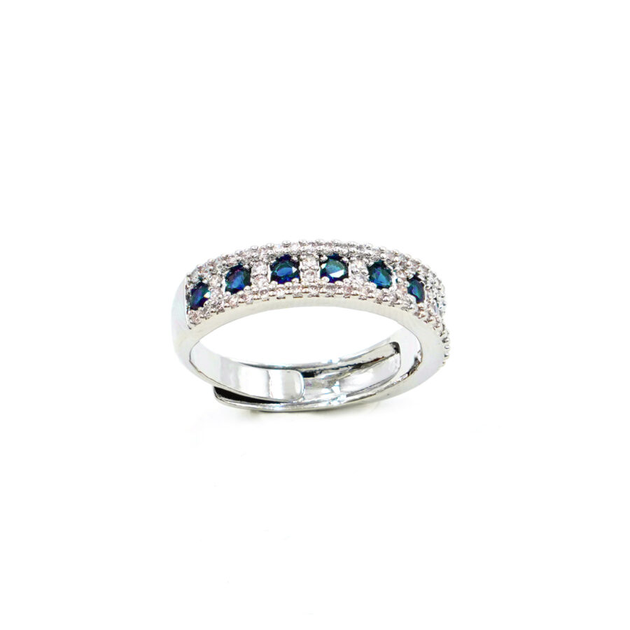Anello fascia con zirconi bianchi e blu