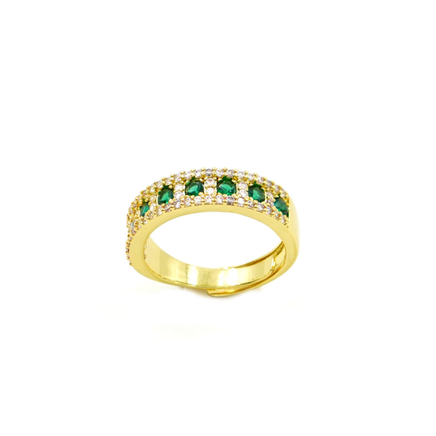 Anello fascia con zirconi bianchi e verdi